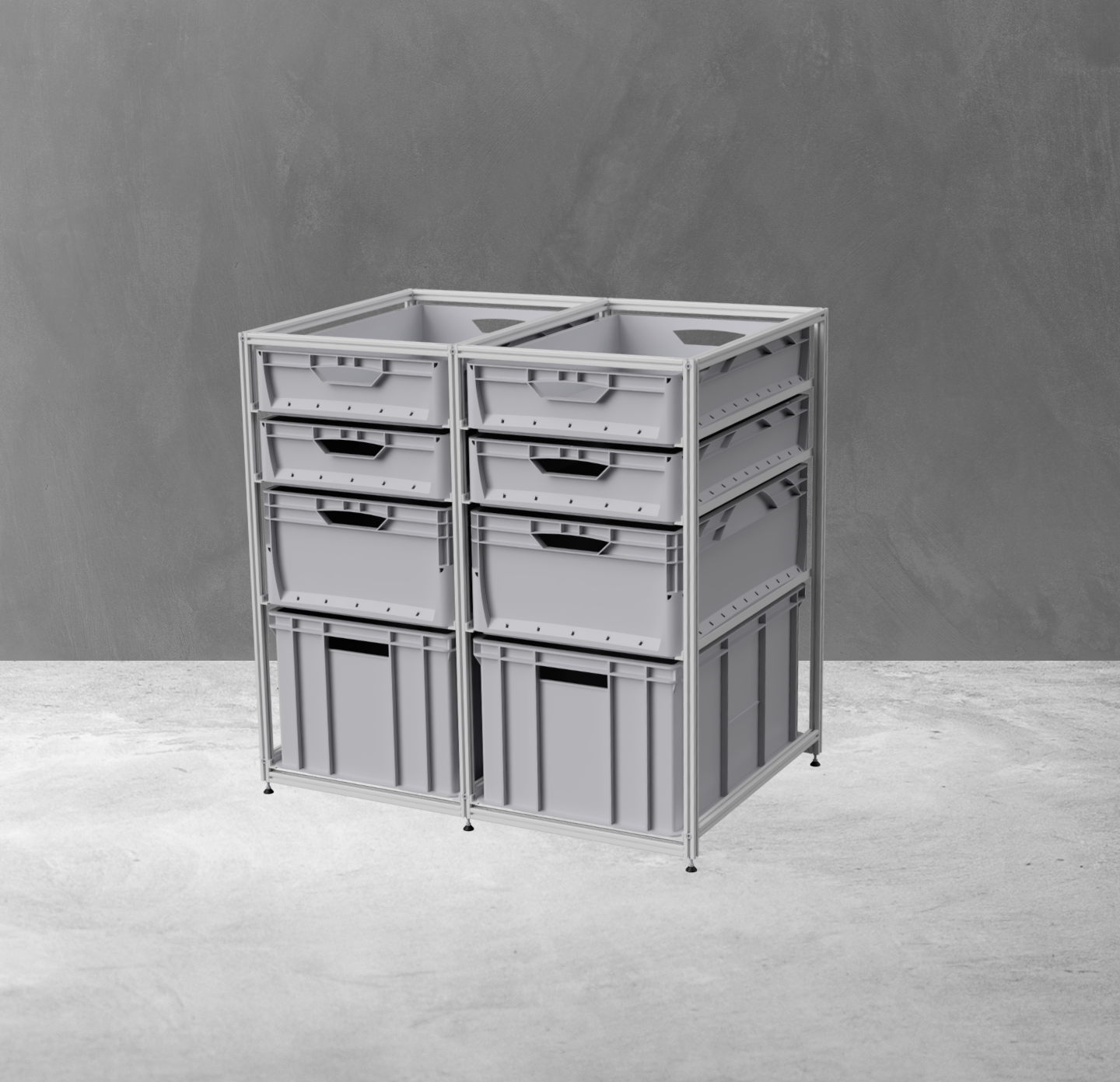 Konfigurierbare Mittel Regal für Euroboxen 400x600mm
