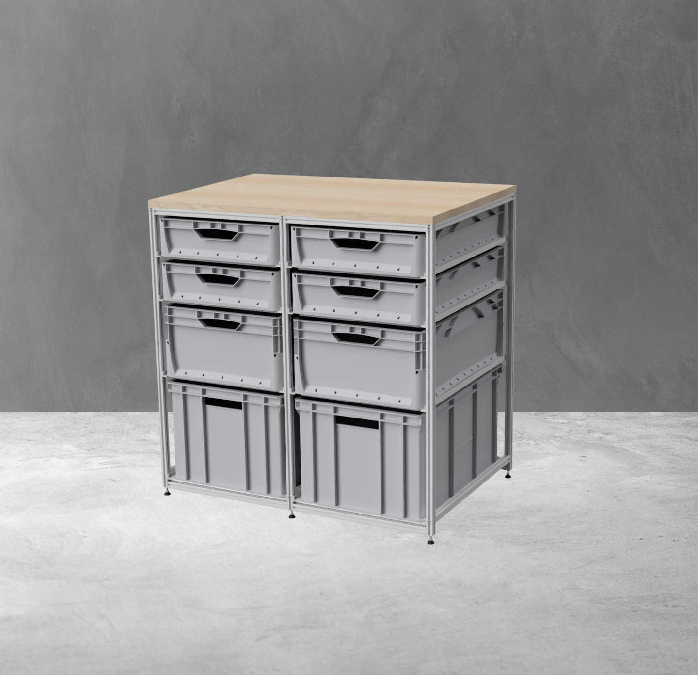 Konfigurierbare Mittel Regal für Euroboxen 400x600mm